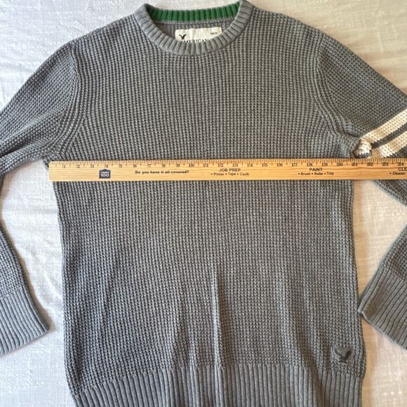 American Eagle Outfitters Gray Sweater Sz XL Waffle Knit Cotton Wool Midweight - Picture 7 of 8